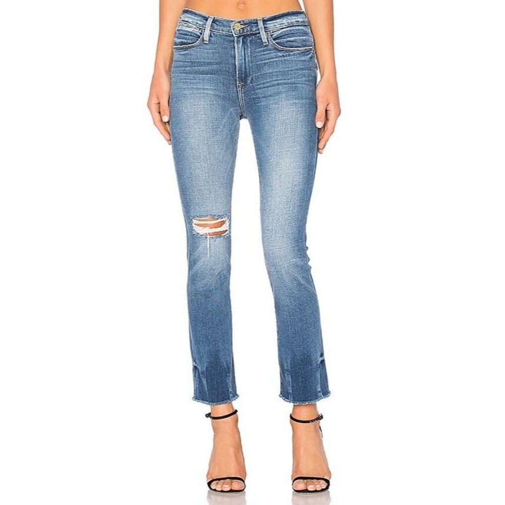 Frame Size 25 Le High Straight Jeans Blue Lightly Distressed Cropped Ankle